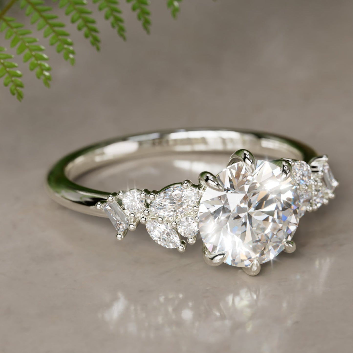 Marquise Shaped Three Stone Lab Grown Diamond Engagement Ring