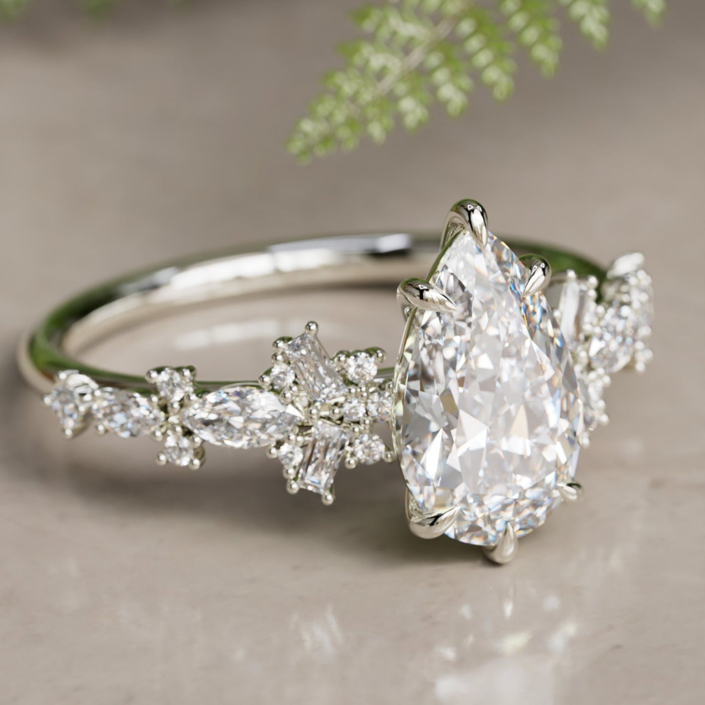 Marquise Shaped Three Stone Lab Grown Diamond Engagement Ring
