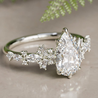 Marquise Shaped Three Stone Lab Grown Diamond Engagement Ring