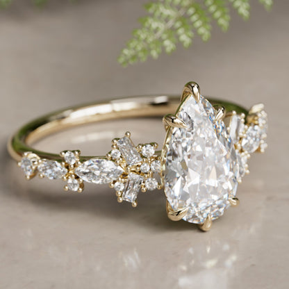 Marquise Shaped Three Stone Lab Grown Diamond Engagement Ring