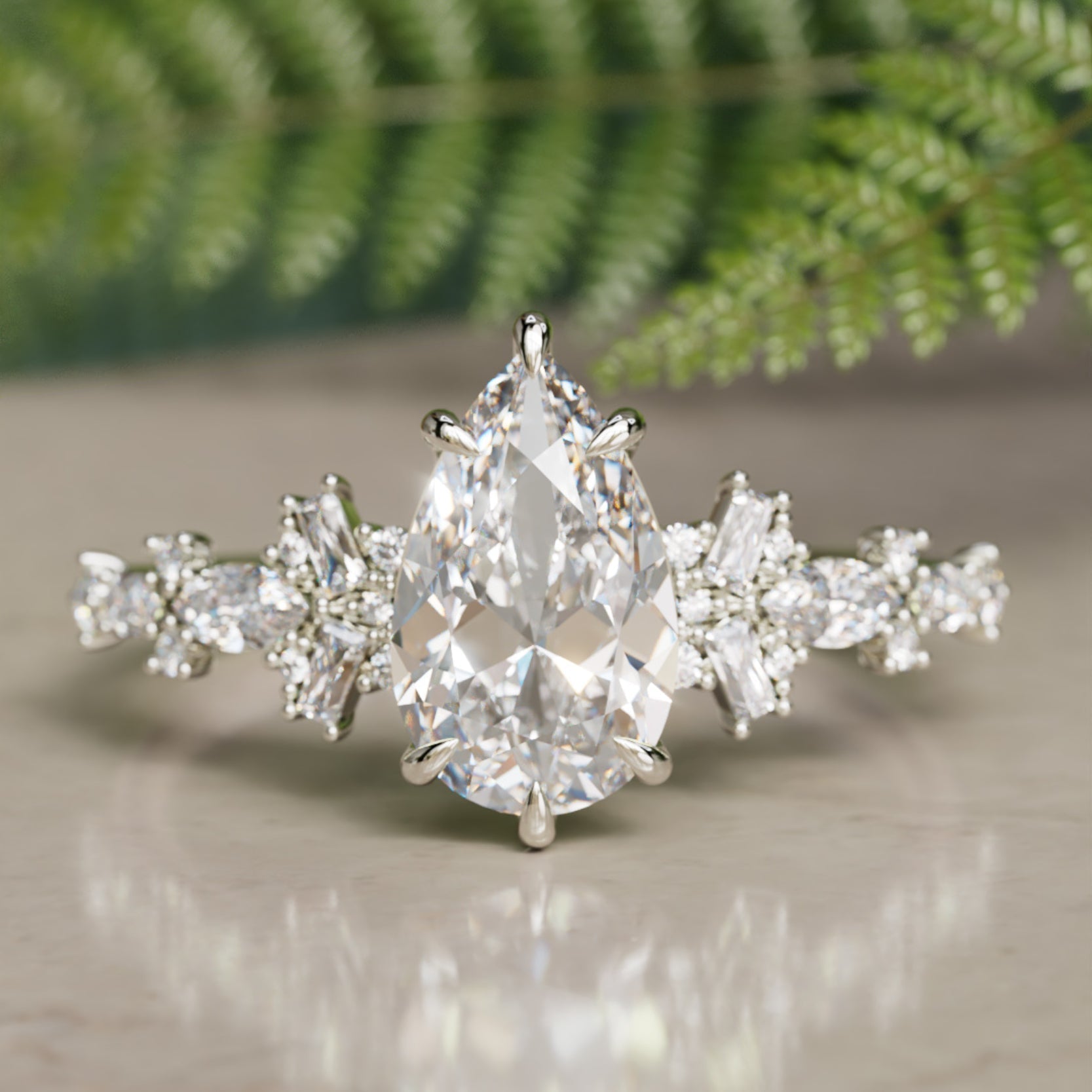 Marquise Shaped Three Stone Lab Grown Diamond Engagement Ring