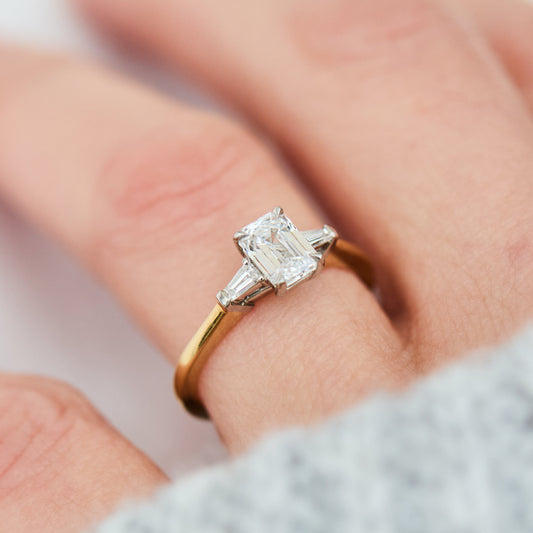 Marquise Shaped Three Stone Lab Grown Diamond Engagement Ring