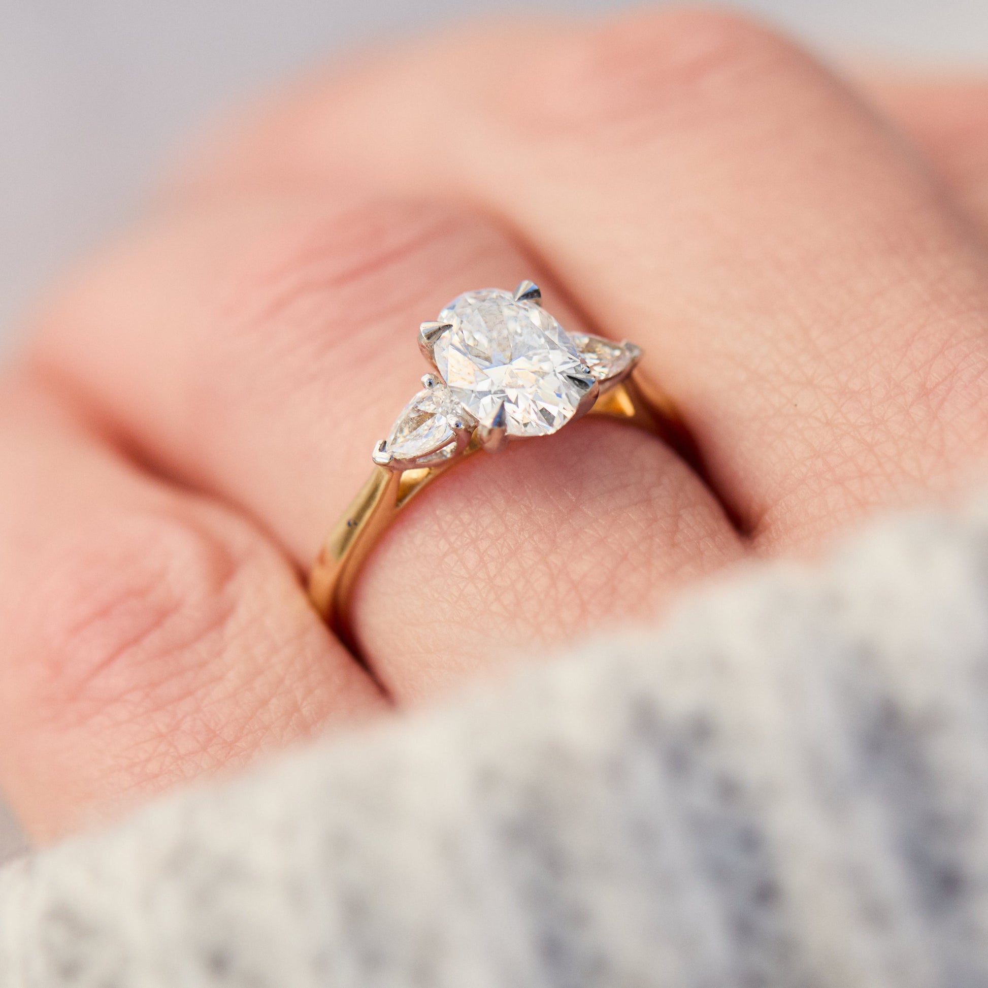 Marquise Shaped Three Stone Lab Grown Diamond Engagement Ring