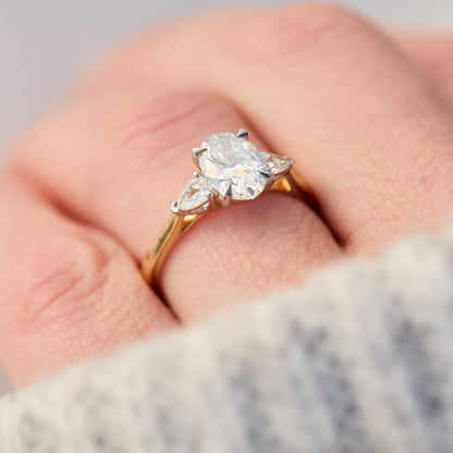 Marquise Shaped Three Stone Lab Grown Diamond Engagement Ring