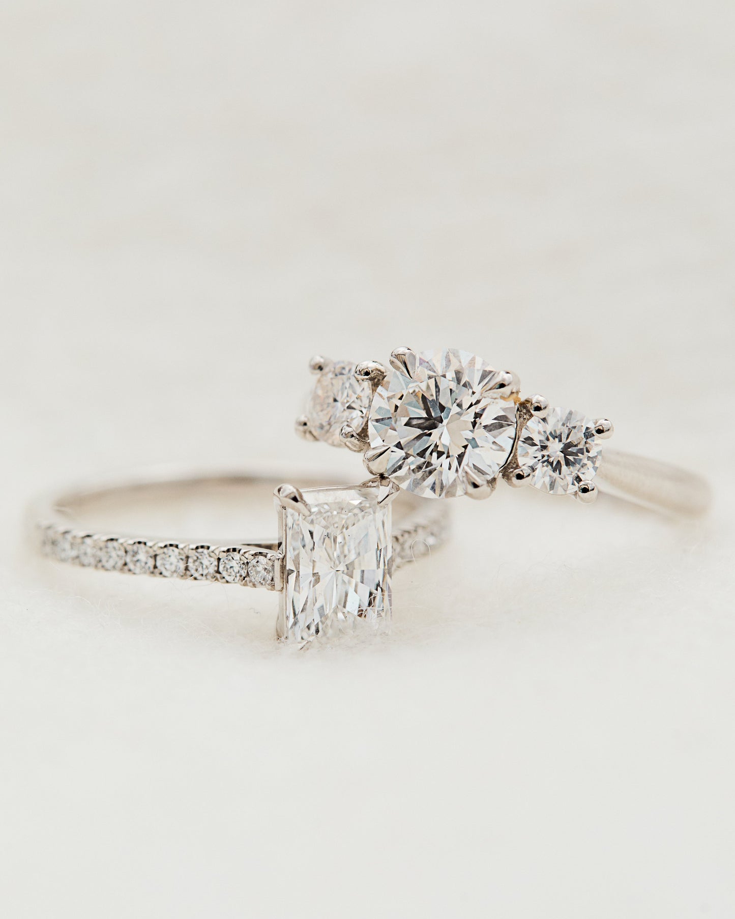 Marquise Shaped Three Stone Lab Grown Diamond Engagement Ring