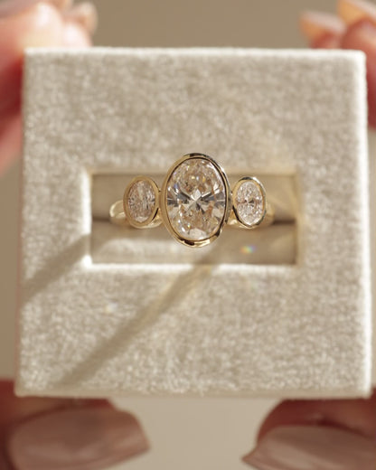 2.0 CT Oval Cut Three Stones & Bezel Moissanite Diamond Engagement Ring