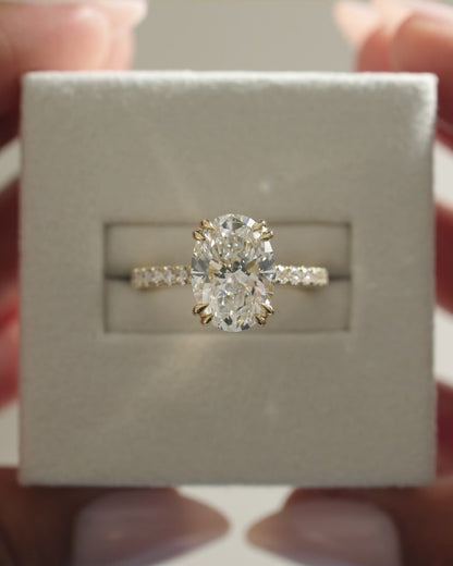 2.0 CT Oval Pave & Hidden Halo Moissanite Engagement Ring