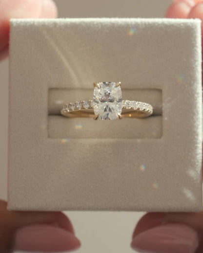 2.0 CT Elongated Cushion Hidden Halo & Pave Moissanite Engagement Ring