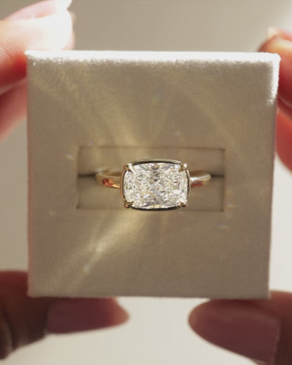 2 CT Elongated Cushion Bezel & Solitaire Moissanite Engagement Ring