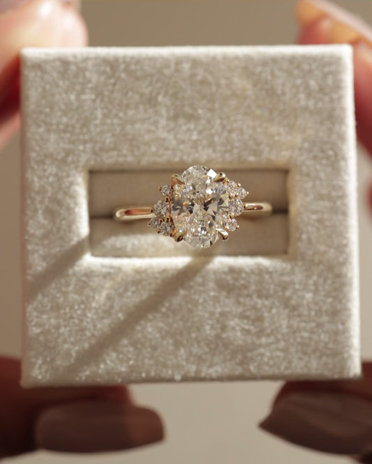 2.0 CT Oval Cut Cluster Moissanite Engagement Ring