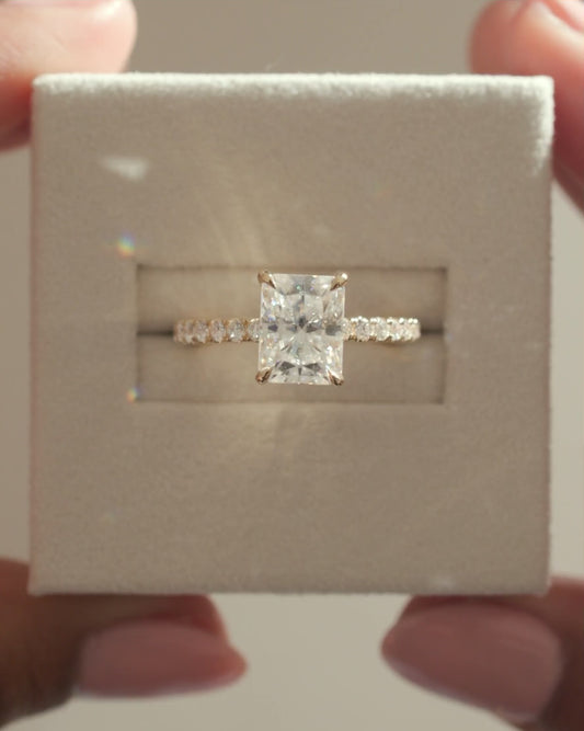 2.0 CT Radiant Pave & Hidden Halo Moissanite Diamond Engagement Ring