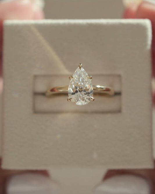 2.0 CT Pear Hidden Halo Moissanite Engagement Ring
