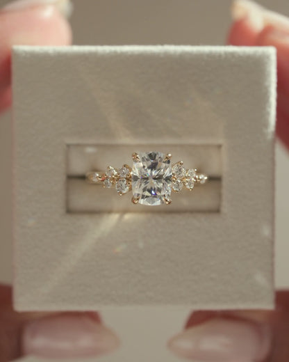 2.0 CT Elongated Cushion Cluster Moissanite Engagement Ring