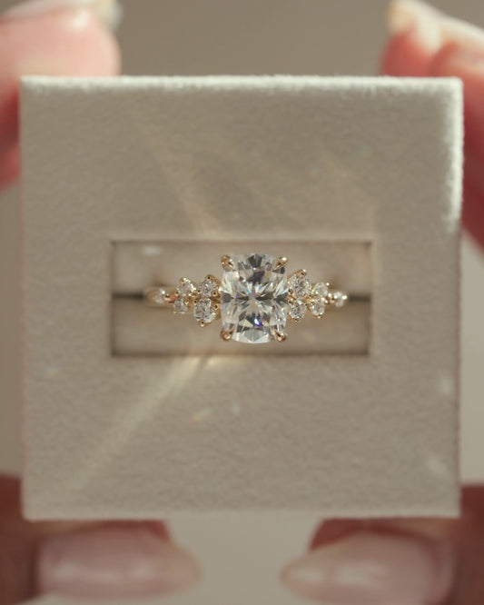 2.0 CT Elongated Cushion Cluster Moissanite Engagement Ring