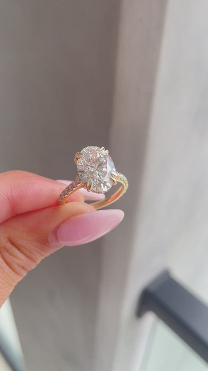 2.0 CT Oval Pave & Hidden Halo Moissanite Engagement Ring