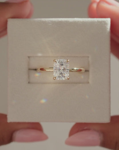 2.0 CT Elongated Cushion Hidden Halo Moissanite Engagement Ring