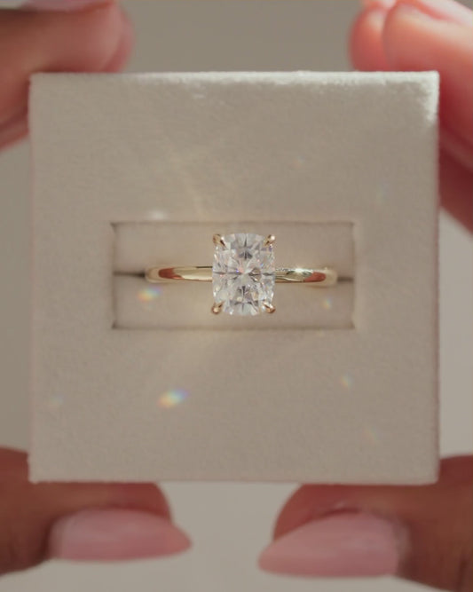 2.0 CT Elongated Cushion Hidden Halo Moissanite Engagement Ring