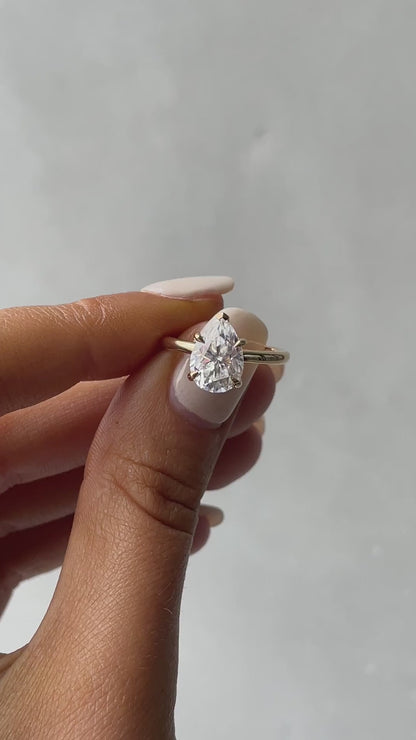 2.0 CT Pear Cut Hidden Halo Moissanite Diamond Engagement Ring