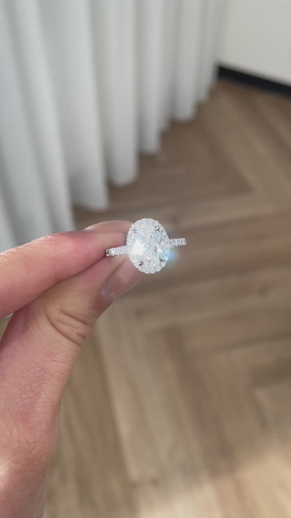 2 CT Oval Cut Halo and Pave Moissanite Diamond Engagement Ring