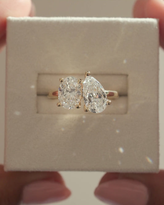 3.0 CT Oval & Pear Cut Toi Et Moi Moissanite Diamond Engagement Ring