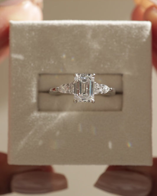 2 CT Emerald Cut Cluster Moissanite Diamond Engagement Ring