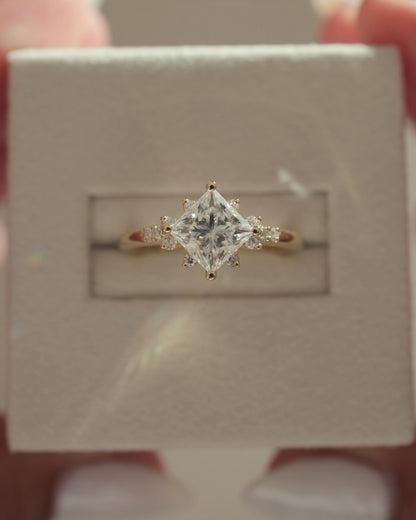 2.0 CT Princess Cluster Moissanite Engagement Ring