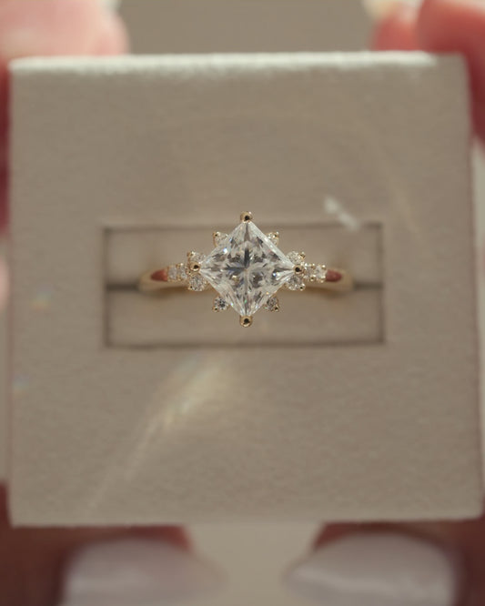2.0 CT Princess Cluster Moissanite Engagement Ring