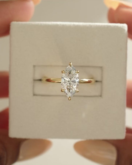 2.0 CT Marquise Hidden Halo Moissanite Diamond Engagement Ring