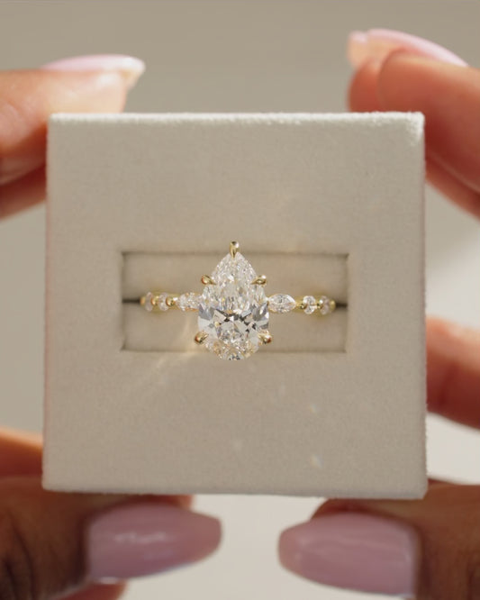 2.0 CT Pear Pave Moissanite Diamond Engagement Ring