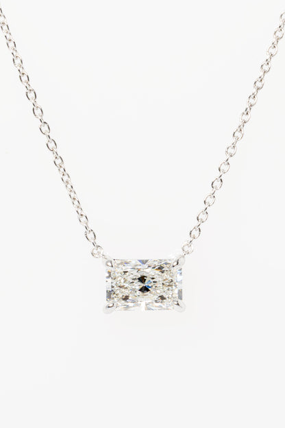 1.5 CT Radiant Solitaire Moissanite Diamond Necklace in Solid Gold
