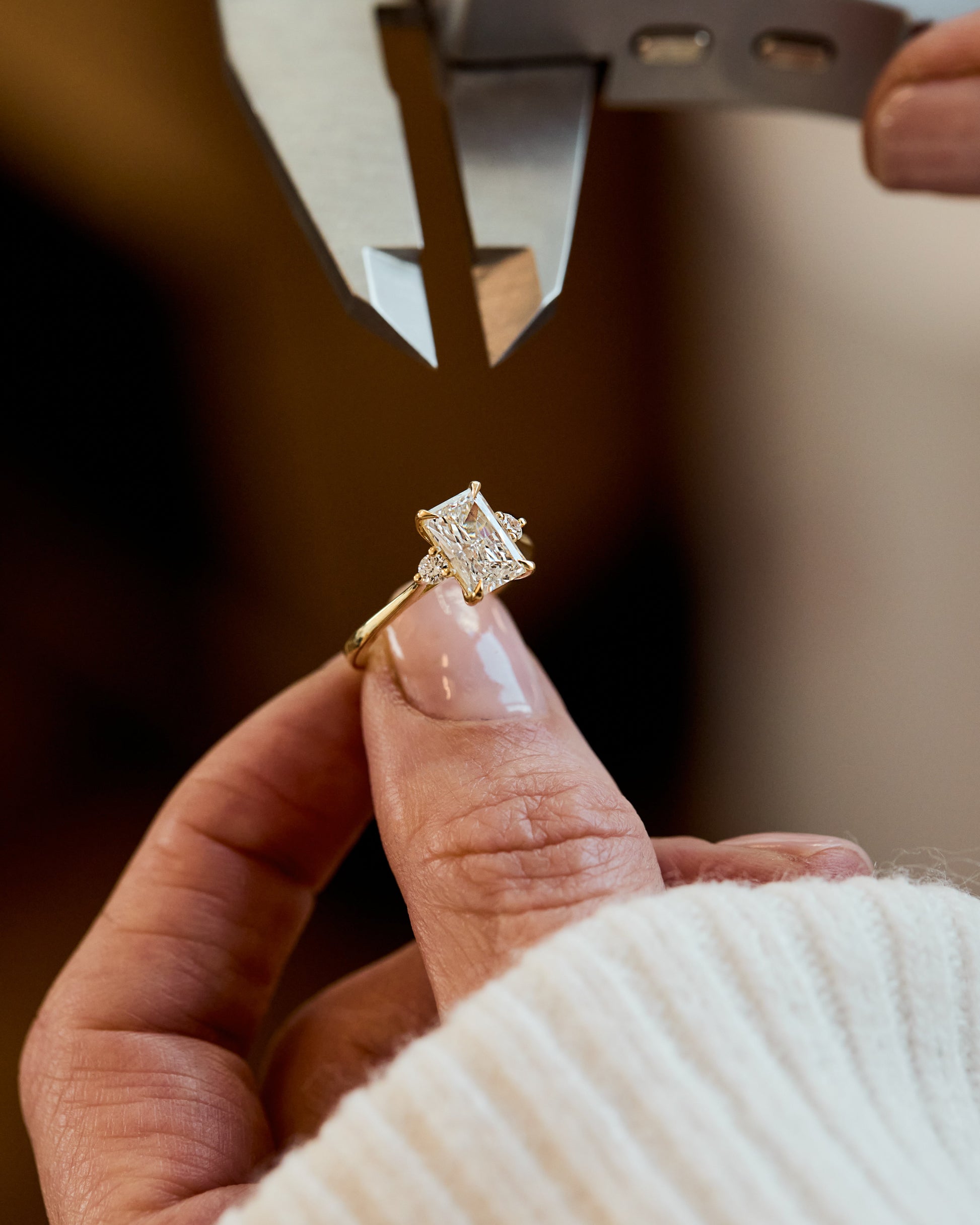 Marquise Shaped Three Stone Lab Grown Diamond Engagement Ring