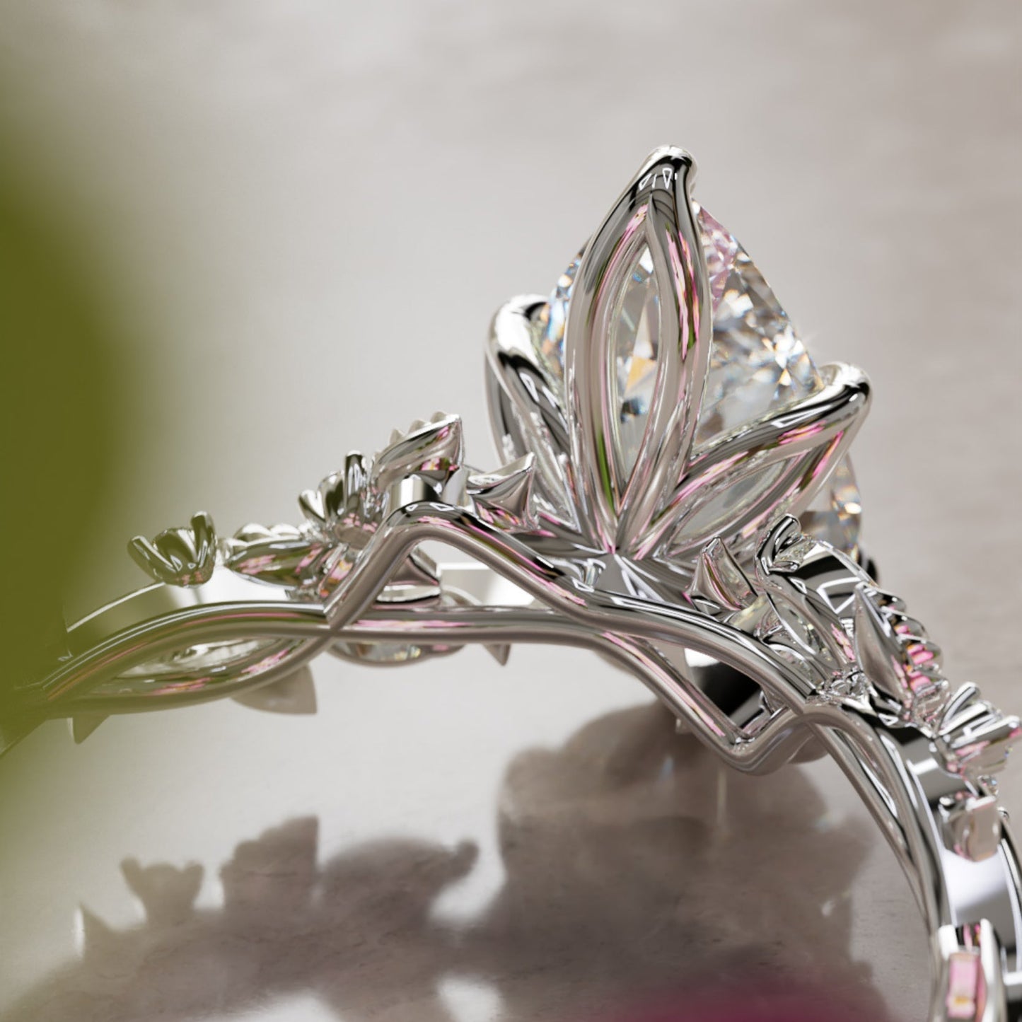 Marquise Shaped Three Stone Lab Grown Diamond Engagement Ring