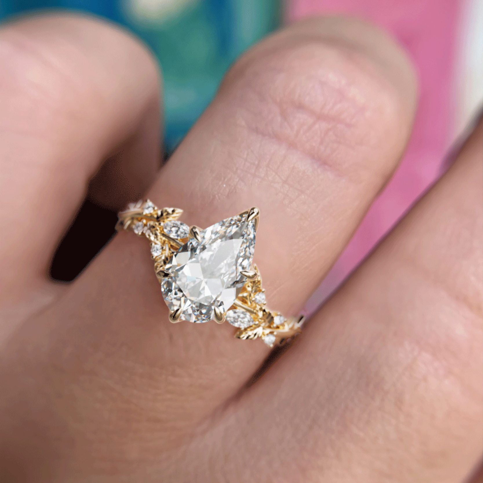 Marquise Shaped Three Stone Lab Grown Diamond Engagement Ring