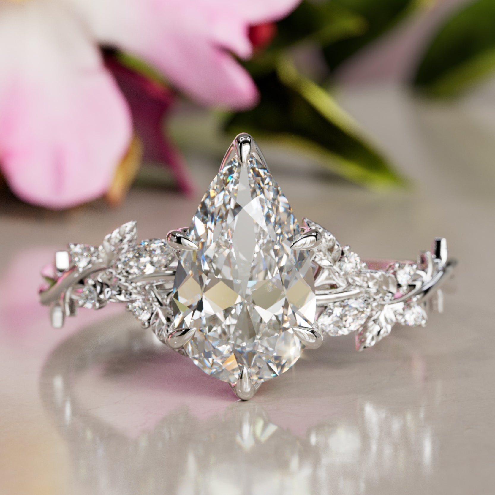 Marquise Shaped Three Stone Lab Grown Diamond Engagement Ring