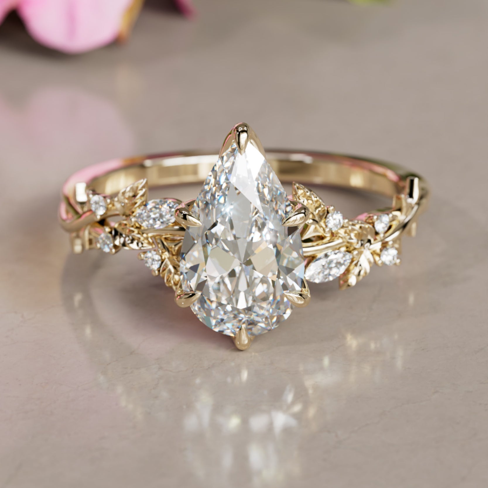 Marquise Shaped Three Stone Lab Grown Diamond Engagement Ring