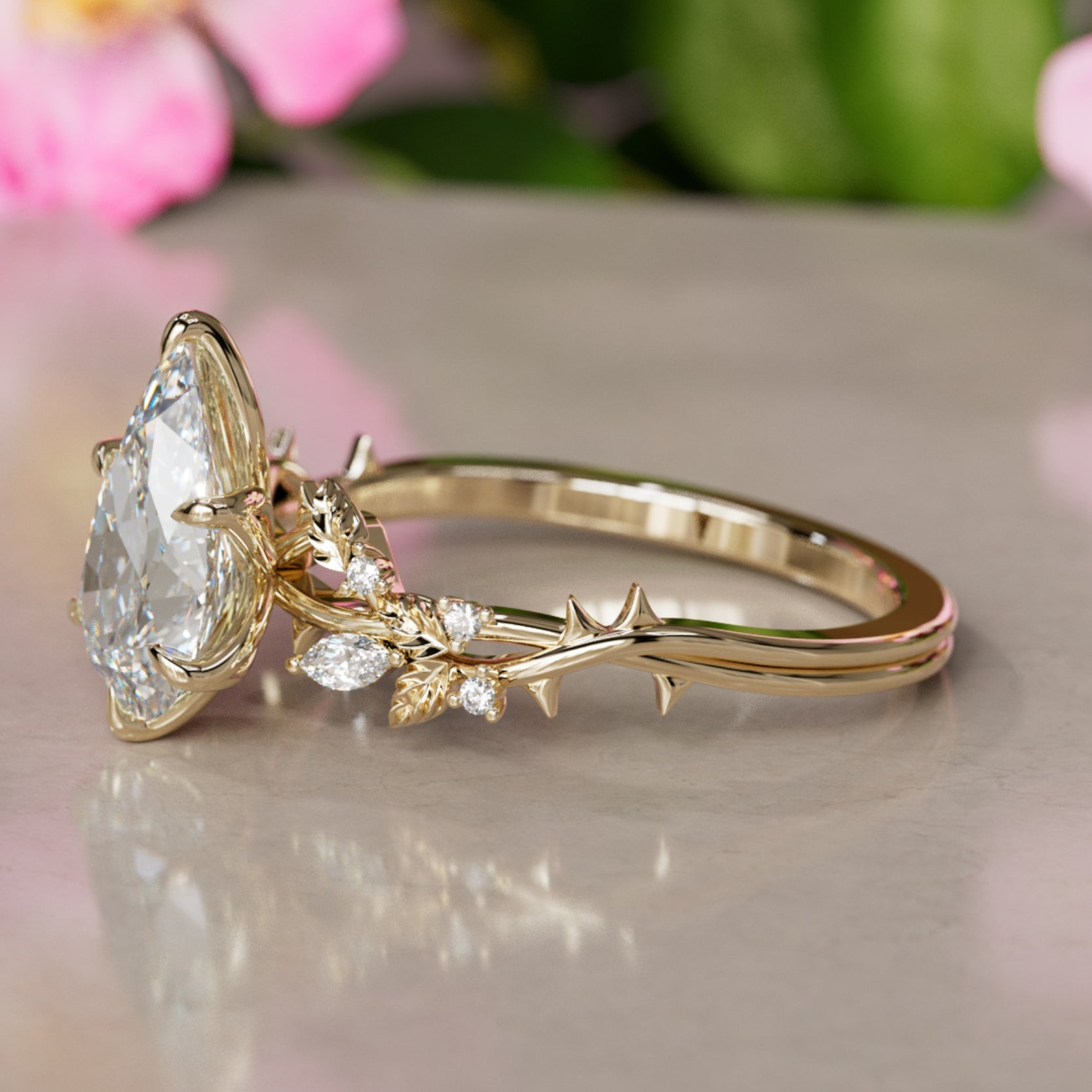 Marquise Shaped Three Stone Lab Grown Diamond Engagement Ring