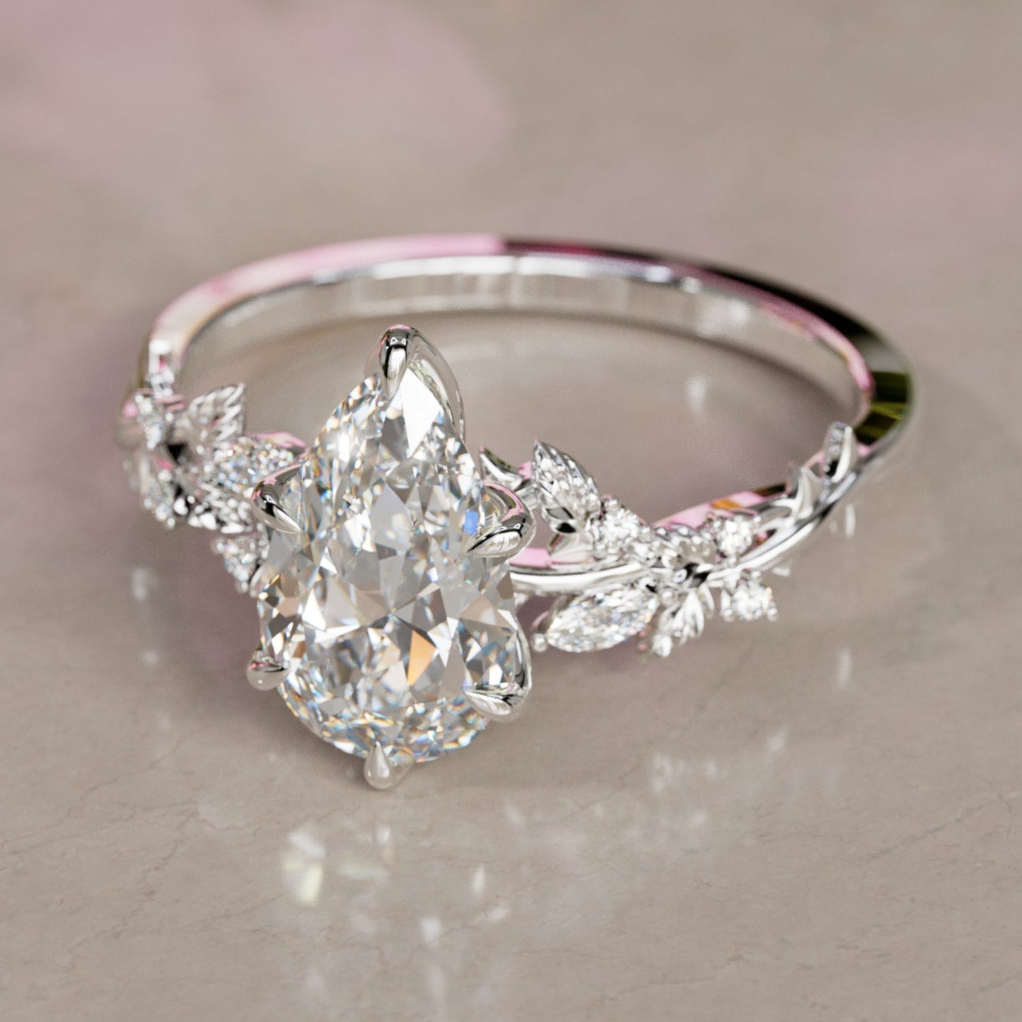 Marquise Shaped Three Stone Lab Grown Diamond Engagement Ring