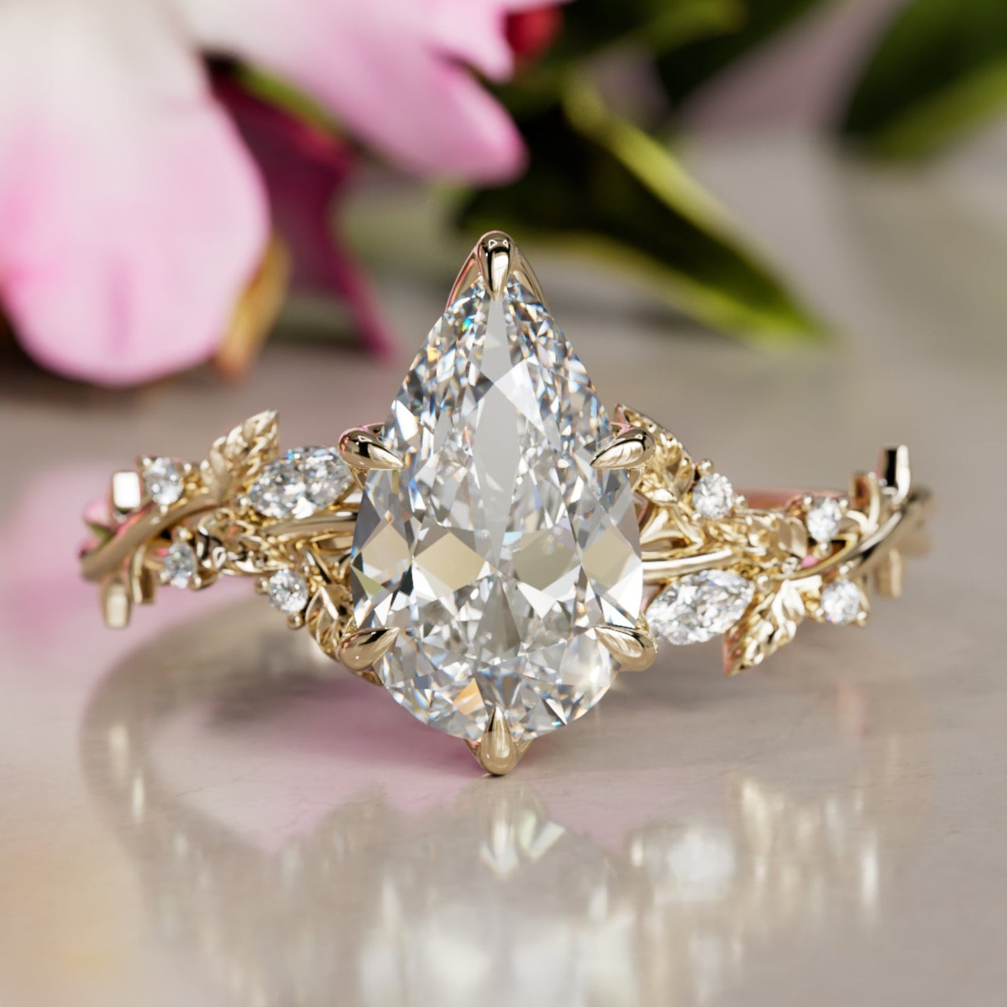 Marquise Shaped Three Stone Lab Grown Diamond Engagement Ring