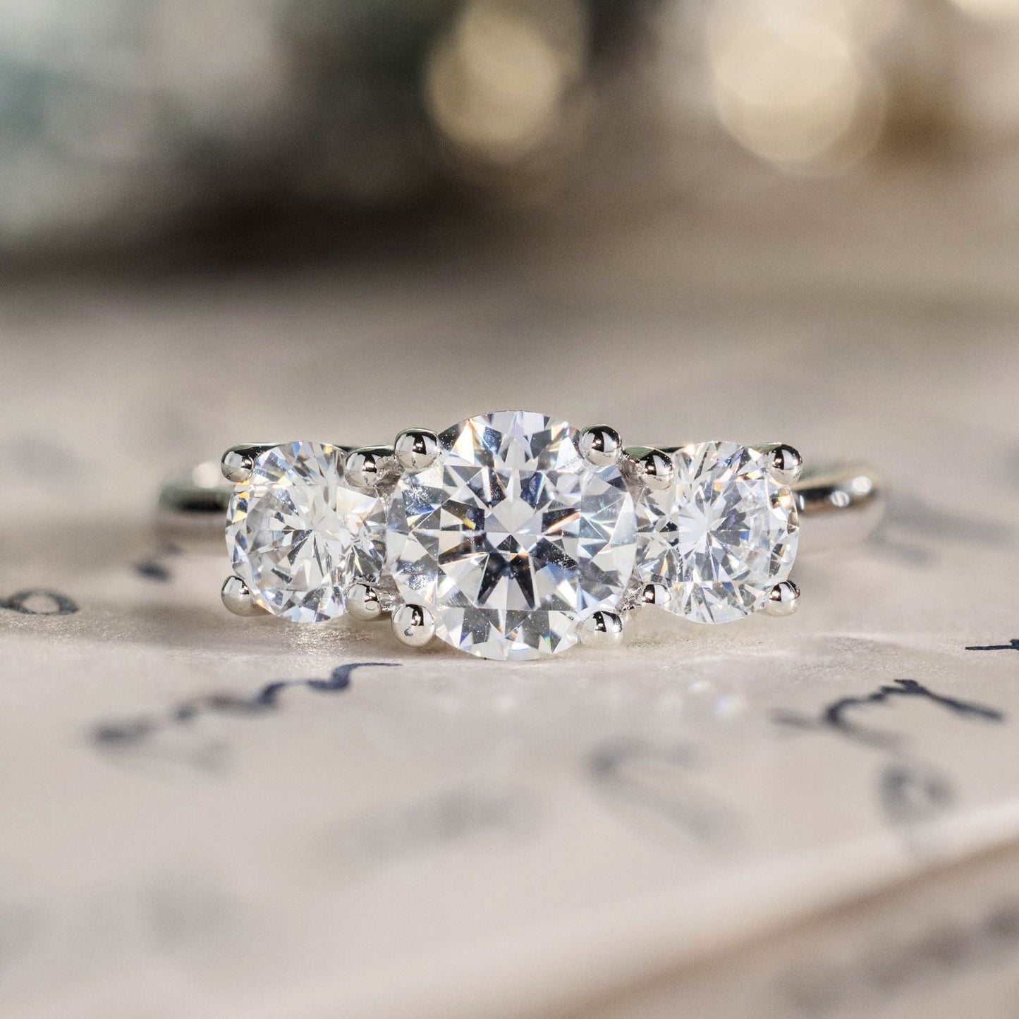 Marquise Shaped Three Stone Lab Grown Diamond Engagement Ring