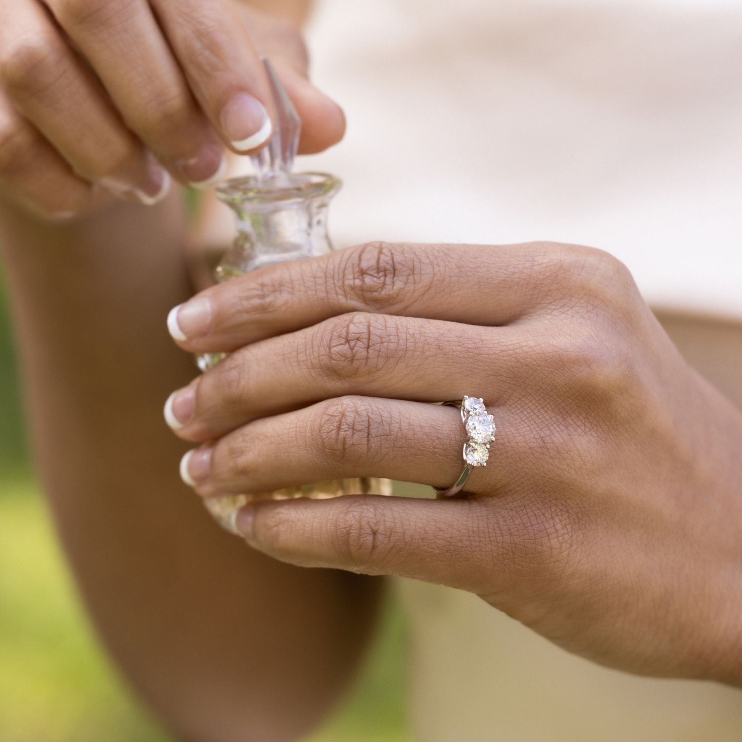 Marquise Shaped Three Stone Lab Grown Diamond Engagement Ring