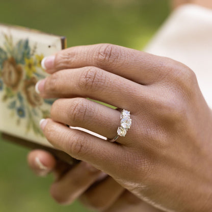 Marquise Shaped Three Stone Lab Grown Diamond Engagement Ring