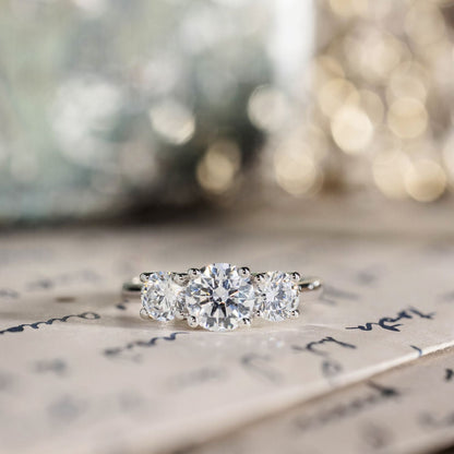 Marquise Shaped Three Stone Lab Grown Diamond Engagement Ring