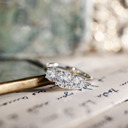 Marquise Shaped Three Stone Lab Grown Diamond Engagement Ring