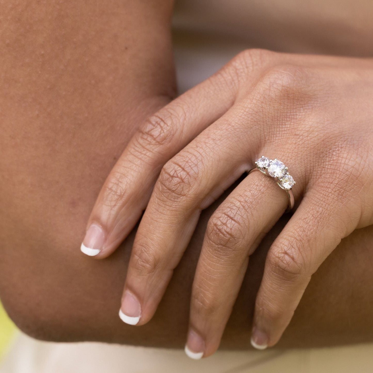 Marquise Shaped Three Stone Lab Grown Diamond Engagement Ring