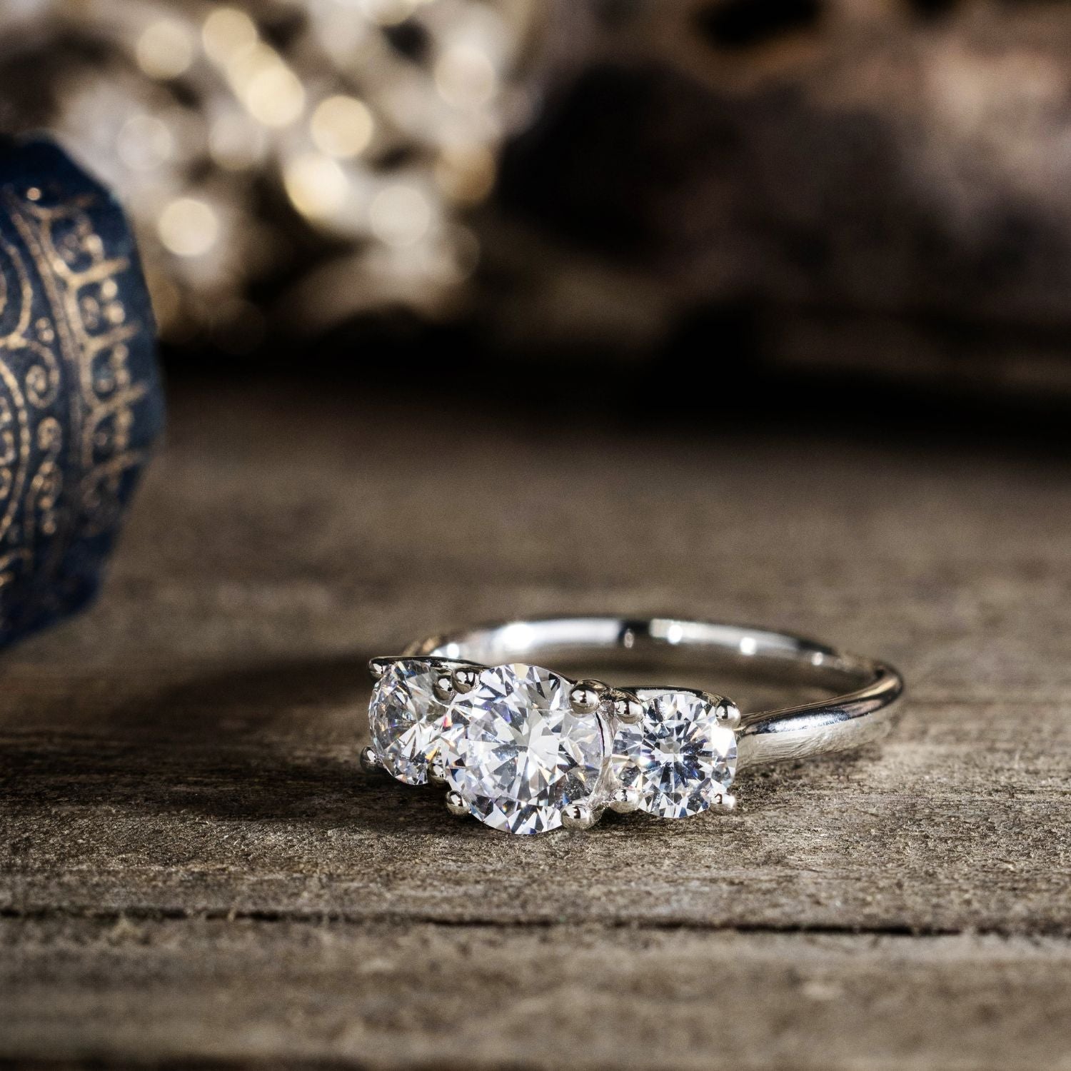 Marquise Shaped Three Stone Lab Grown Diamond Engagement Ring