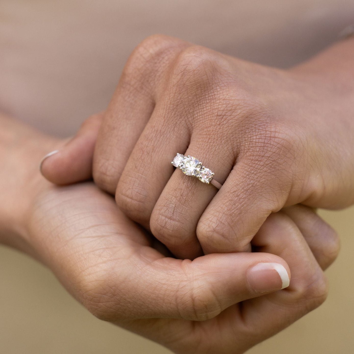 Marquise Shaped Three Stone Lab Grown Diamond Engagement Ring