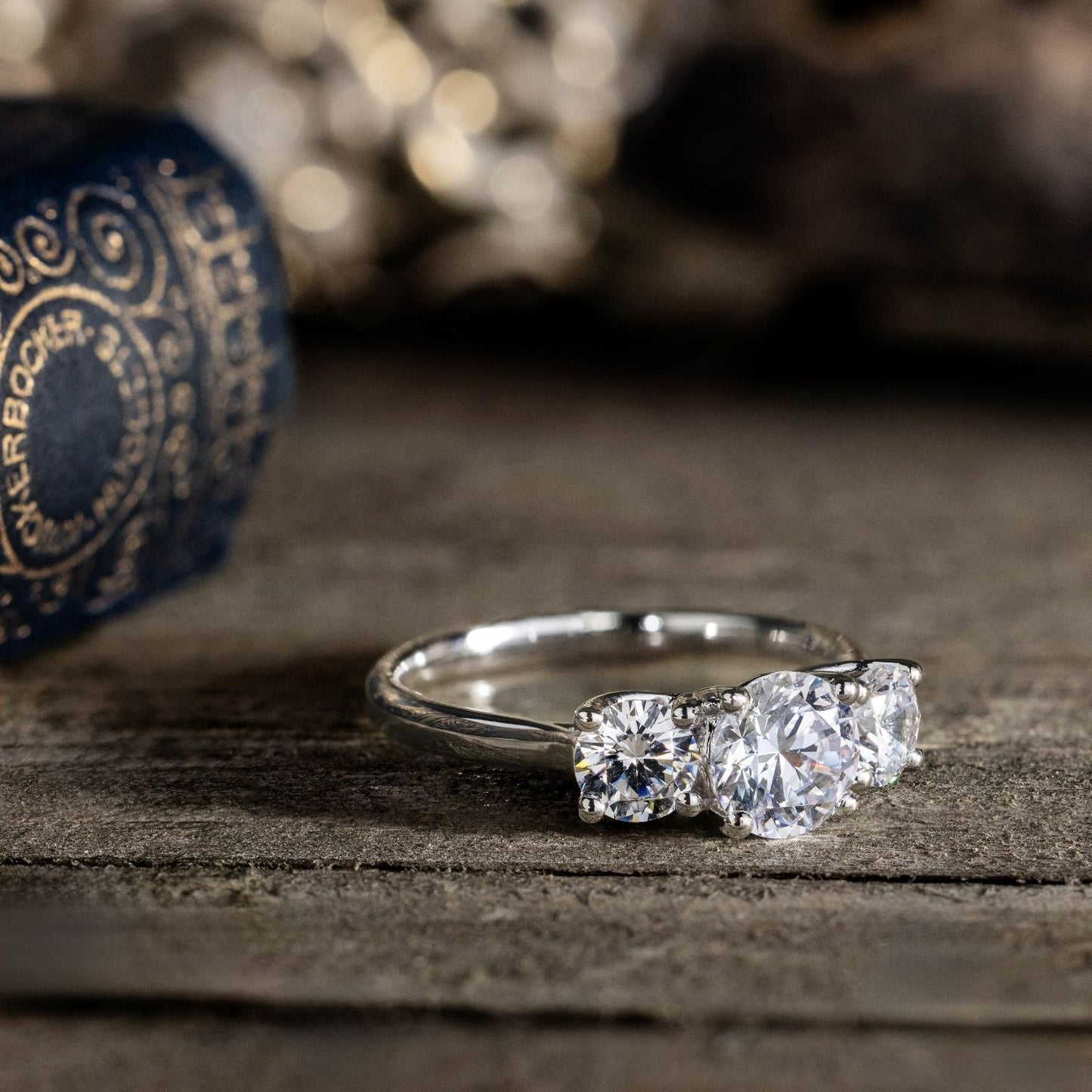 Marquise Shaped Three Stone Lab Grown Diamond Engagement Ring