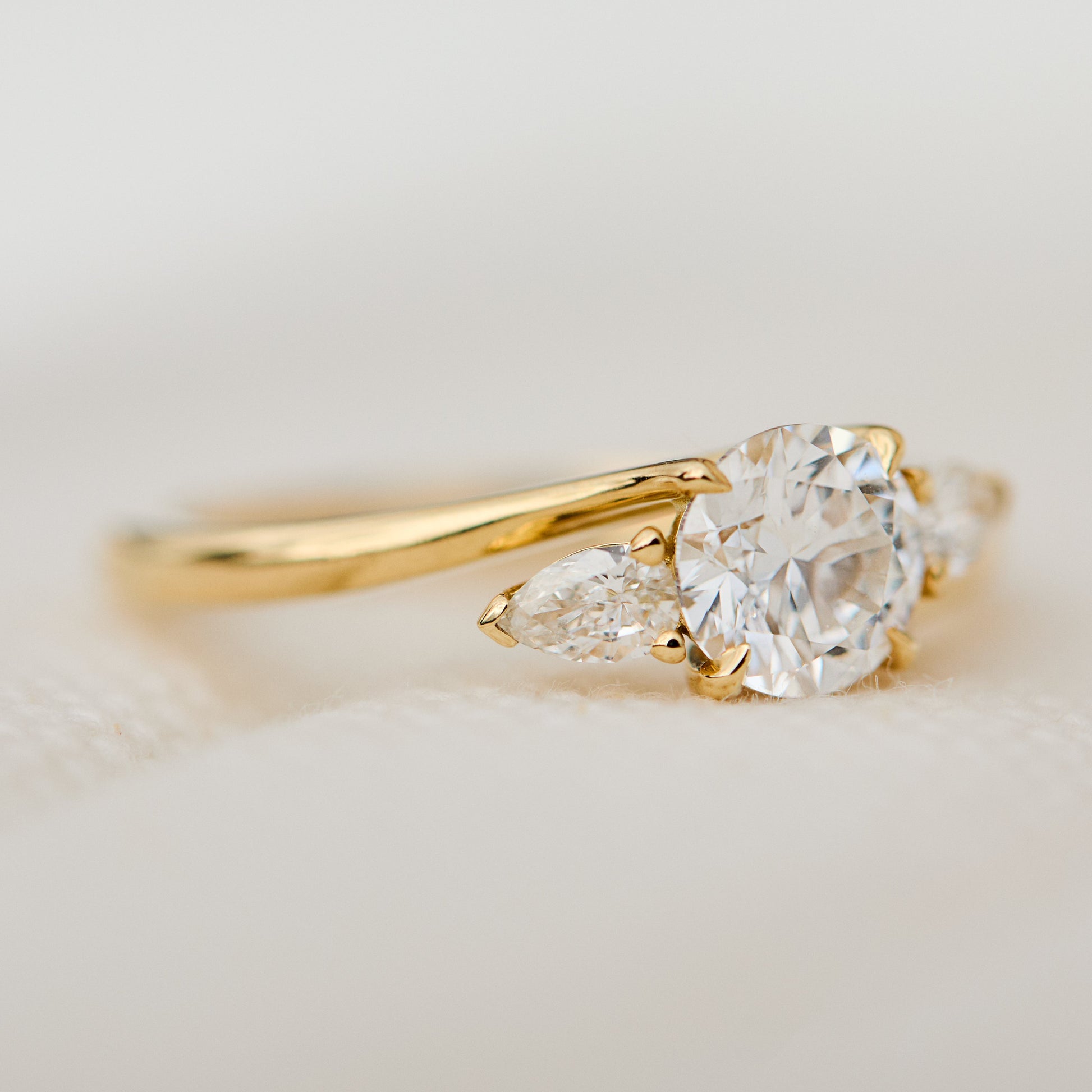 Marquise Shaped Three Stone Lab Grown Diamond Engagement Ring