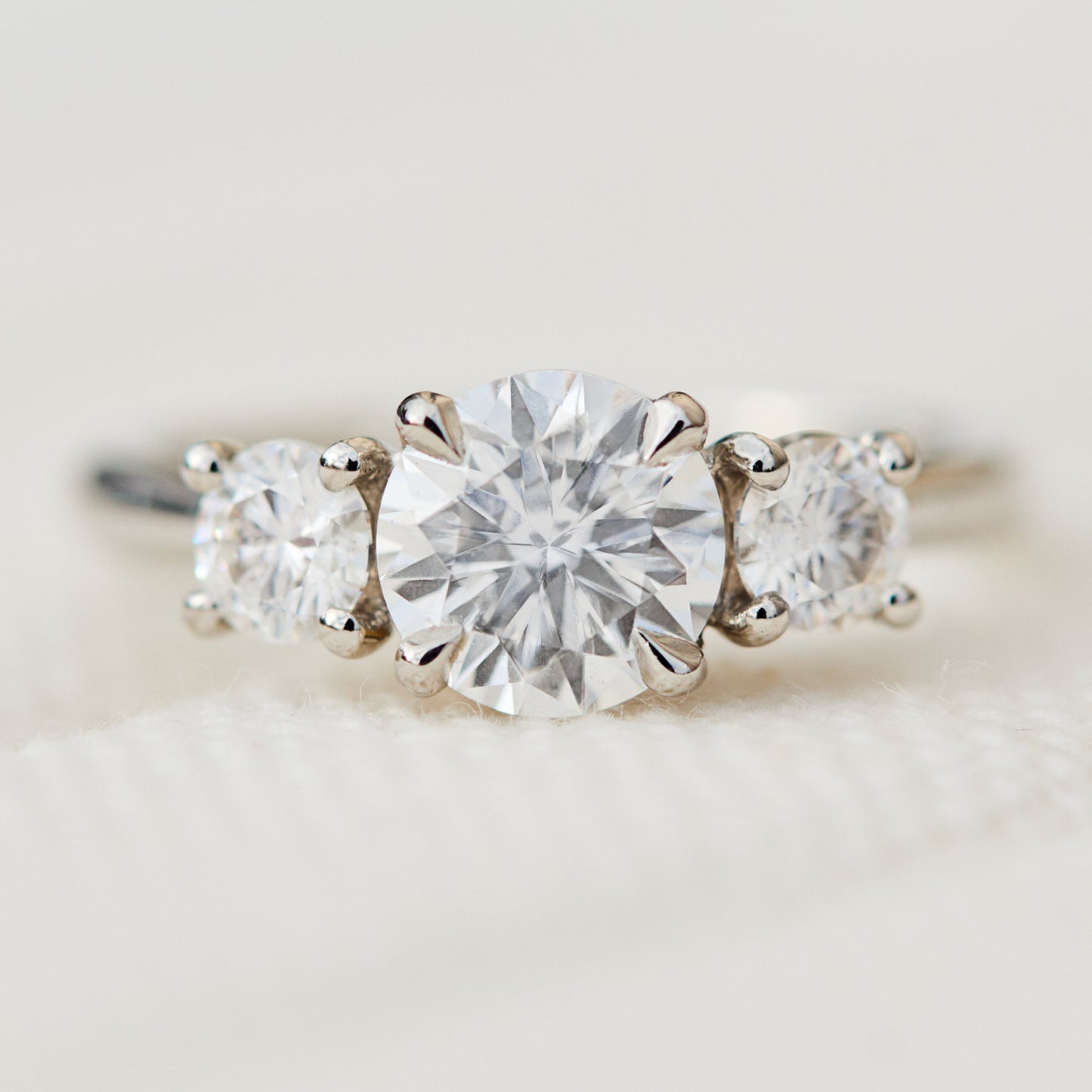 Marquise Shaped Three Stone Lab Grown Diamond Engagement Ring