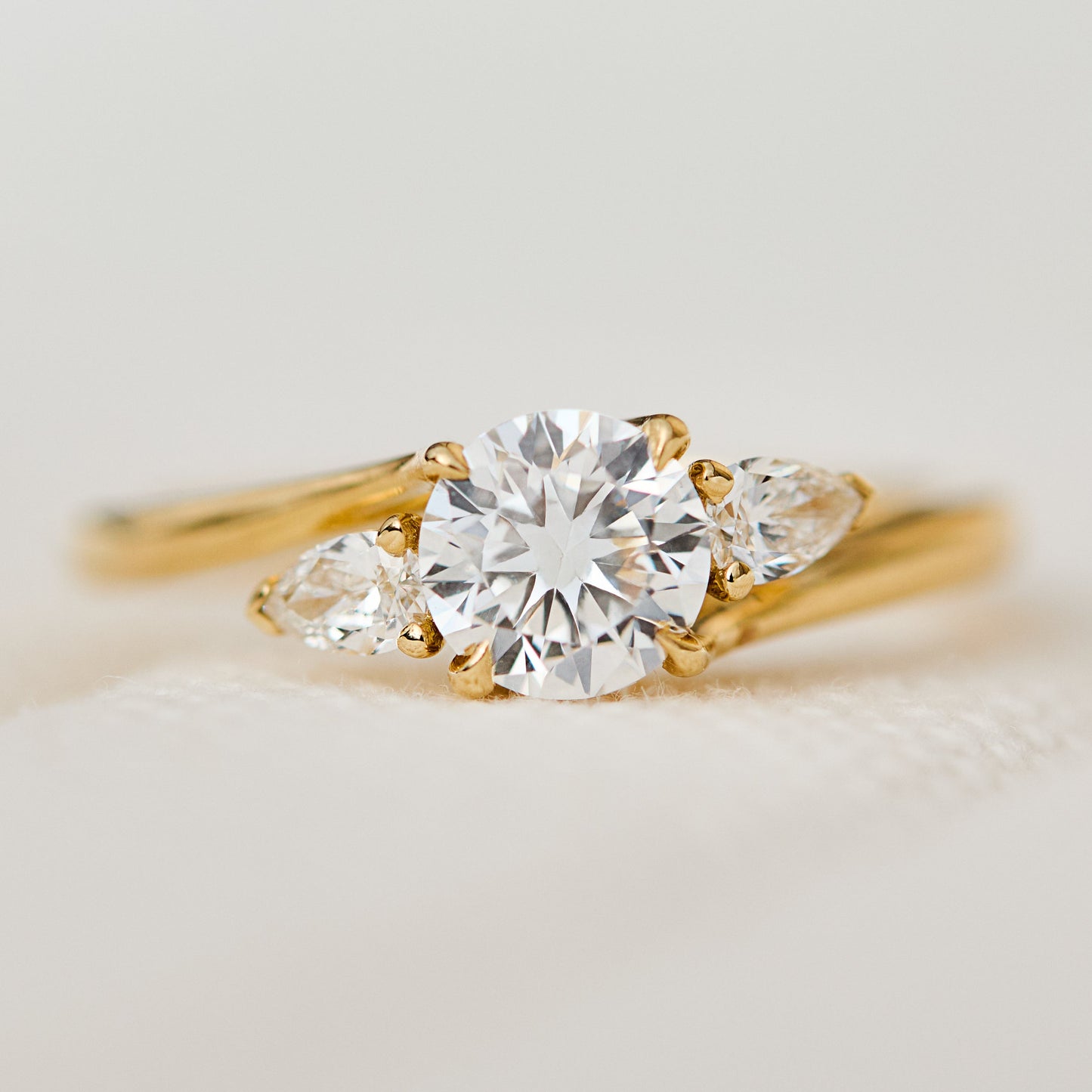 Marquise Shaped Three Stone Lab Grown Diamond Engagement Ring